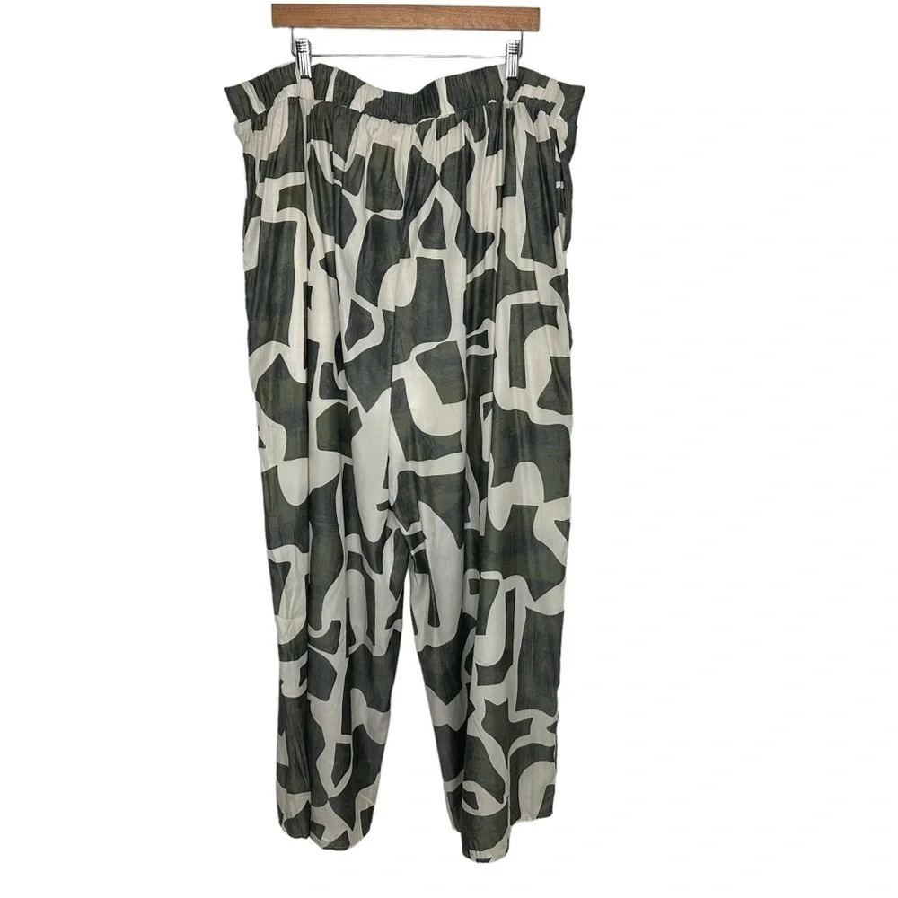 Eloquii Womens Printed Pull On Wide Leg Pant Size 20 Green Slit Hem - Picture 3 of 10